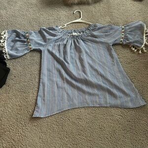 Striped of the shoulder youth shirt